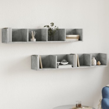 vidaXL Ντουλάπια Τοίχου 2 τεμ. Γκρι Σκυρ. 99x18x16,5cm Επεξ. Ξύλο