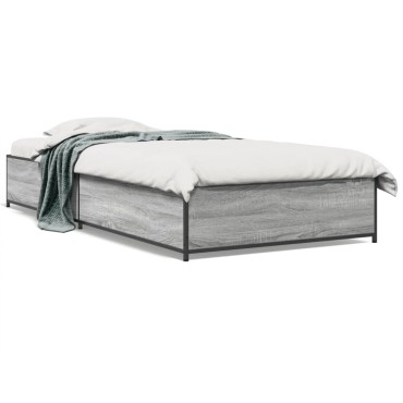 vidaXL Πλαίσιο Κρεβατιού Γκρι Sonoma 90x200 εκ. Επεξ. Ξύλο & Μέταλλο