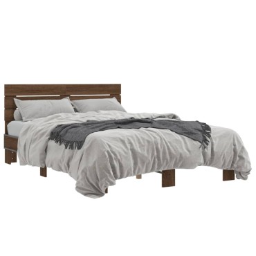 vidaXL Πλαίσιο Κρεβατιού Καφέ Δρυς 135x190cm Επεξ. Ξύλο & Μέταλλο 1 τεμ. - Μονό