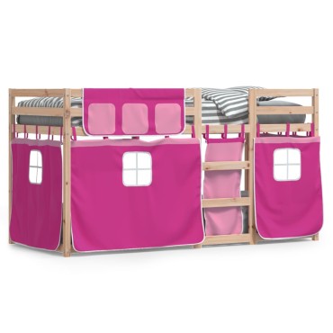 vidaXL Κουκέτα με Κουρτίνες Ροζ 75x190cm Μασίφ Ξύλο Πεύκου 1 τεμ. - Μονό