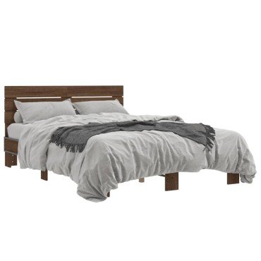 vidaXL Πλαίσιο Κρεβατιού Καφέ Δρυς 140x190cm Επεξ. Ξύλο & Μέταλλο 1 τεμ. - Μονό