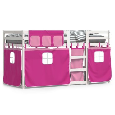 vidaXL Κουκέτα με Κουρτίνες Ροζ 75x190cm Μασίφ Ξύλο Πεύκου 1 τεμ. - Μονό