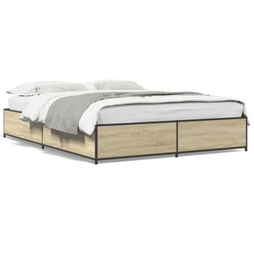 vidaXL Πλαίσιο Κρεβατιού Sonoma Δρυς 140x200 εκ. Επεξ. Ξύλο & Μέταλλο