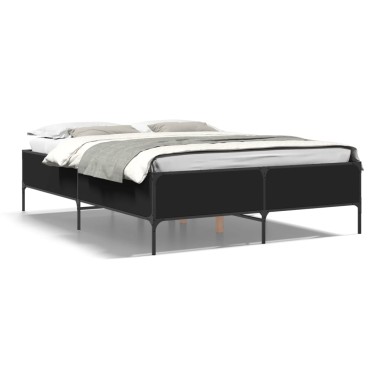 vidaXL Πλαίσιο Κρεβατιού Μαύρο 160 x 200 εκ. Επεξ. Ξύλο & Μέταλλο