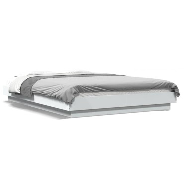 vidaXL Πλαίσιο Κρεβατιού με LED Λευκό 135x190 εκ Επεξεργ. Ξύλο