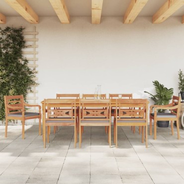 vidaXL Σετ Τραπεζαρίας Κήπου 9 τεμ. Μασίφ Ξύλο Teak με Μαξιλάρια 200x100x75cm