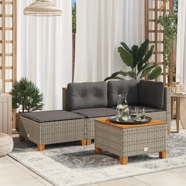 vidaXL Υποπόδιο Κήπου Γκρι 63,5x56x32cm Συνθετικό Ρατάν με Μαξιλάρι 1 τεμ.