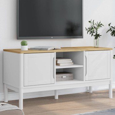 vidaXL Έπιπλο Τηλεόρασης FLORO Λευκό 114x43x55cm από Μασίφ Ξύλο Πεύκου