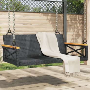 vidaXL Παγκάκι Κούνια Μαύρο 109x62x40cm από Συνθετικό Ρατάν 1 τεμ.
