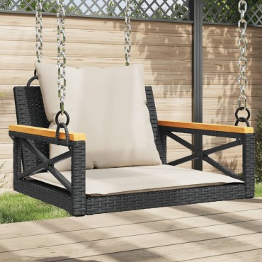 vidaXL Παγκάκι Κούνια Γκρι 63x62x40cm Συνθετικό Ρατάν με Μαξιλάρια 1 τεμ.