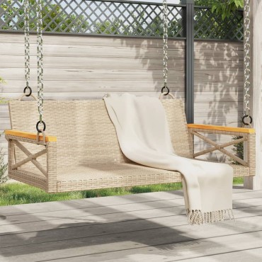 vidaXL Παγκάκι Κούνια Μπεζ 109x62x40cm από Συνθετικό Ρατάν 1 τεμ.