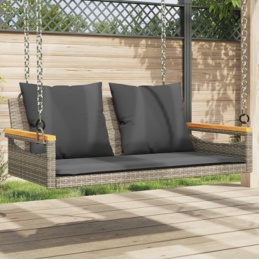 vidaXL Παγκάκι Κουνιστό Γκρι 109x62x40cm Συνθετικό Ρατάν με Μαξιλάρια 1 τεμ.