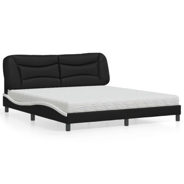 vidaXL Κρεβάτι με Στρώμα Μαύρο/Λευκό 180x200 εκ. από Συνθετικό δέρμα
