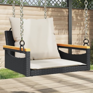 vidaXL Παγκάκι Κούνια Γκρι 63x62x40cm Συνθετικό Ρατάν με Μαξιλάρια 1 τεμ.