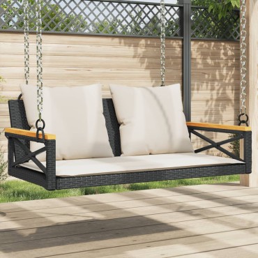 vidaXL Παγκάκι Κούνια Γκρι 109x62x40cm Συνθετικό Ρατάν με Μαξιλάρια 1 τεμ.