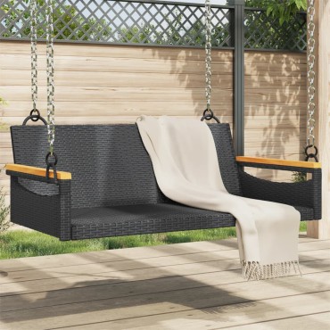 vidaXL Παγκάκι Κούνια Μαύρο 109x62x40cm από Συνθετικό Ρατάν 1 τεμ.