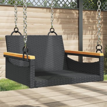 vidaXL Παγκάκι Κούνια Μαύρο 63x62x40cm από Συνθετικό Ρατάν 1 τεμ.