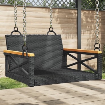 vidaXL Παγκάκι Κούνια Μαύρο 63x62x40cm από Συνθετικό Ρατάν 1 τεμ.