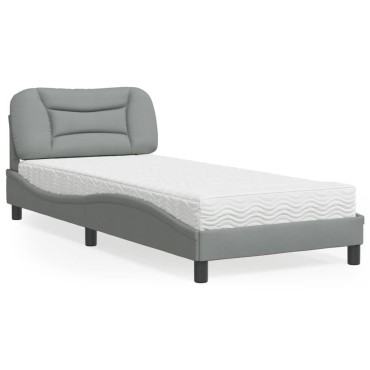 vidaXL Κρεβάτι με Στρώμα Ανοιχτό Γκρι 90x190 εκ. Υφασμάτινο
