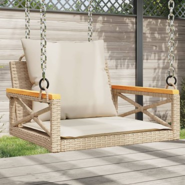 vidaXL Παγκάκι Κουνιστό Μπεζ 63x62x40cm Συνθετικό Ρατάν με Μαξιλάρια 1 τεμ.
