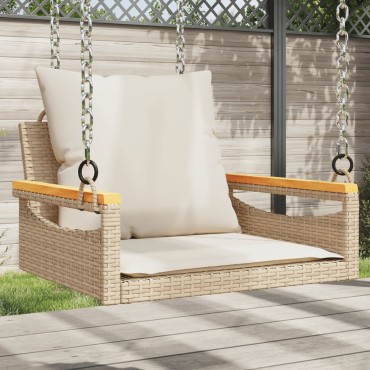 vidaXL Παγκάκι Κουνιστό Μπεζ 63x62x40cm Συνθετικό Ρατάν με Μαξιλάρια 1 τεμ.