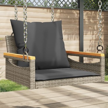 vidaXL Παγκάκι Κουνιστό Γκρι 63x62x40cm Συνθετικό Ρατάν με Μαξιλάρια 1 τεμ.