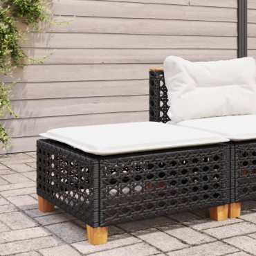 vidaXL Υποπόδιο Κήπου Μαύρο 63,5x56x32cm Συνθετικό Ρατάν με Μαξιλάρι 1 τεμ.