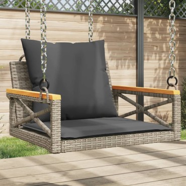 vidaXL Παγκάκι Κουνιστό Γκρι 63x62x40cm Συνθετικό Ρατάν με Μαξιλάρια 1 τεμ.