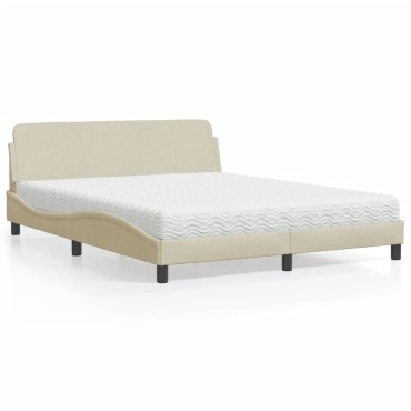 vidaXL Κρεβάτι Κρεμ 160x200 εκ. Υφασμάτινο