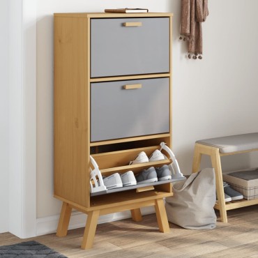vidaXL Παπουτσοθήκη OLDEN Γκρι/Καφέ 55x35x120cm Μασίφ Ξύλο Πεύκου