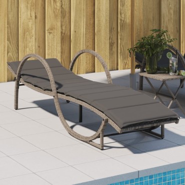 vidaXL Ξαπλώστρα Γκρι 60x199x42cm από Συνθετικό Ρατάν με Μαξιλάρι 1 τεμ.