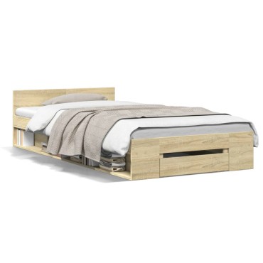 vidaXL Πλαίσιο Κρεβατιού με συρτάρια Sonoma Δρυς 90x200cm Επεξ. Ξύλο 1 τεμ. - Μονό