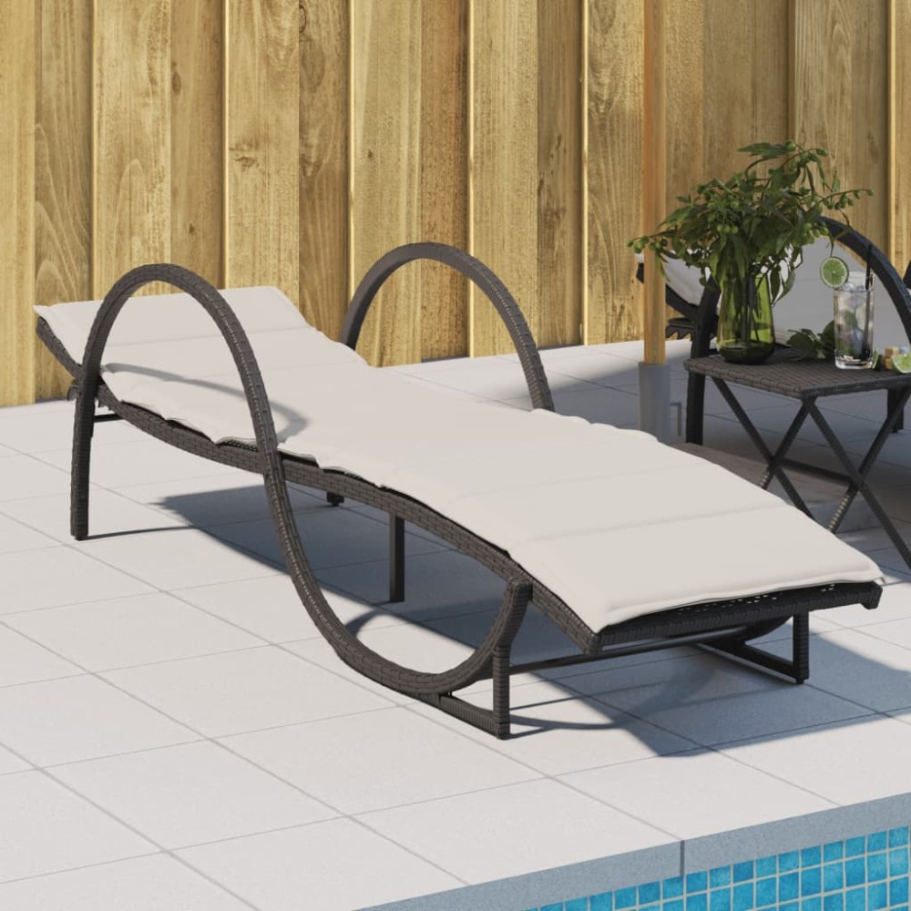 vidaXL Ξαπλώστρα Μαύρη 60x199x42cm από Συνθετικό Ρατάν με Μαξιλάρι 1 τεμ.