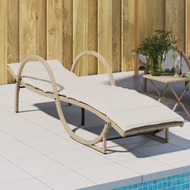 vidaXL Ξαπλώστρα Μπεζ 60x199x42cm από Συνθετικό Ρατάν με Μαξιλάρι 1 τεμ.