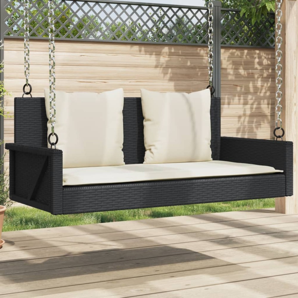 vidaXL Παγκάκι Κούνια Μαύρο 119x56x48cm Συνθετικό Ρατάν με Μαξιλάρια 1 τεμ.