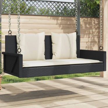 vidaXL Παγκάκι Κούνια Μαύρο 119x56x48cm Συνθετικό Ρατάν με Μαξιλάρια 1 τεμ.