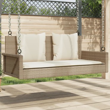 vidaXL Παγκάκι Κούνια Μπεζ 119x56x48cm Συνθετικό Ρατάν με Μαξιλάρια 1 τεμ.