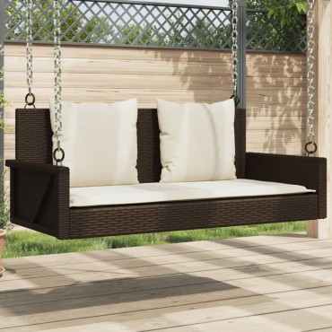 vidaXL Παγκάκι Κούνια Καφέ 119x56x48cm Συνθετικό Ρατάν με Μαξιλάρια 1 τεμ.