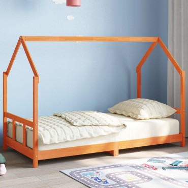 vidaXL Πλαίσιο Κρεβατιού Παιδικό Καφέ 90x190cm από Μασίφ Ξύλο Πεύκου 1 τεμ. - Μονό