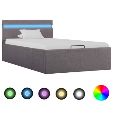 vidaXL Πλαίσιο Κρεβατιού με Αποθ. Χώρο/LED Taupe 90x200 εκ. Ύφασμα