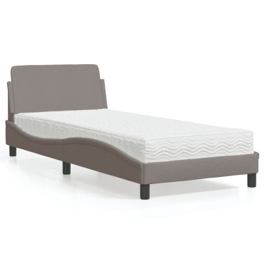 vidaXL Κρεβάτι με Στρώμα Taupe 90x190 εκ.Υφασμάτινο