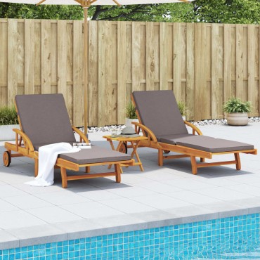 vidaXL Ξαπλώστρες με Μαξιλάρια 2 τεμ. 200x68x83cm Μασίφ Ξύλο Ακακίας