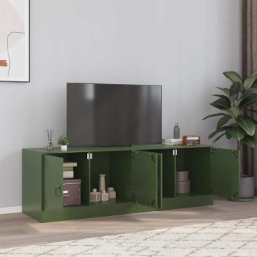 vidaXL Έπιπλα Τηλεόρασης 2 τεμ. Πράσινο Λαδί 67x39x44cm από Χάλυβα