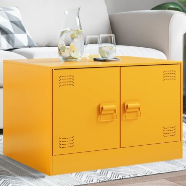 vidaXL Τραπέζι Κήπου Κίτρινο Μουσταρδί 67x50x44cm Ατσάλινο 1 τεμ.
