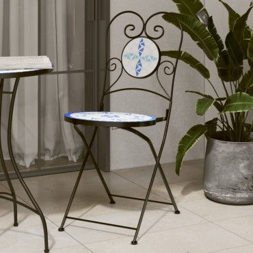 vidaXL Καρέκλες Bistro Πτυσσόμενες 2 τεμ. Μπλε/Λευκές Κεραμικές 38x45,5x89,5cm
