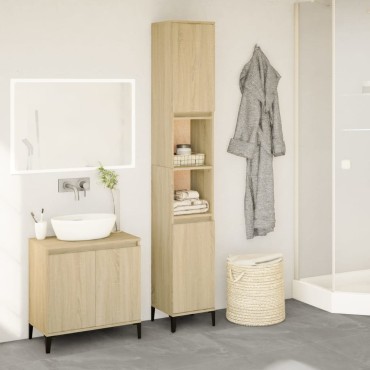 vidaXL Ντουλάπι Μπάνιου Sonoma Δρυς 30x30x190cm Επεξεργασμένο Ξύλο 1 τεμ.
