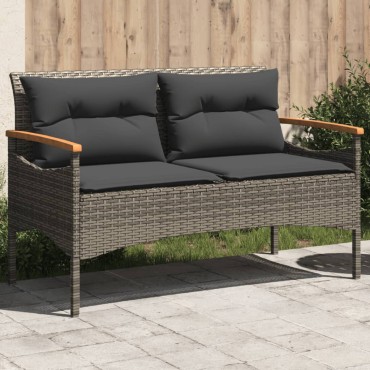vidaXL Παγκάκι Κήπου Γκρι 116x62,5x74cm Συνθετικό Ρατάν με Μαξιλάρια 1 τεμ.