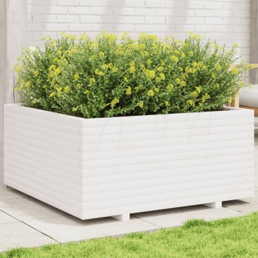vidaXL Ζαρντινιέρα Κήπου Λευκή 100x100x49,5 εκ. από Μασίφ Ξύλο Πεύκου