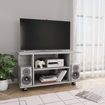 vidaXL Έπιπλο TV με Ρόδες Γκρι Σκυροδέματος 80x40x45cm Επεξ. Ξύλο