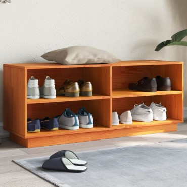vidaXL Παπουτσοθήκη Καφέ Κεριού 110x34x45cm Μασίφ Ξύλο Πεύκου